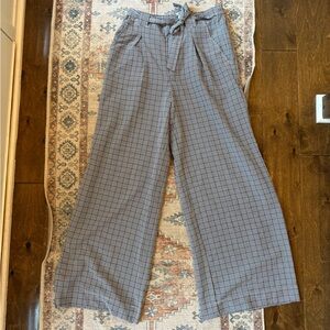 Gray Plaid Wide-Leg Pants